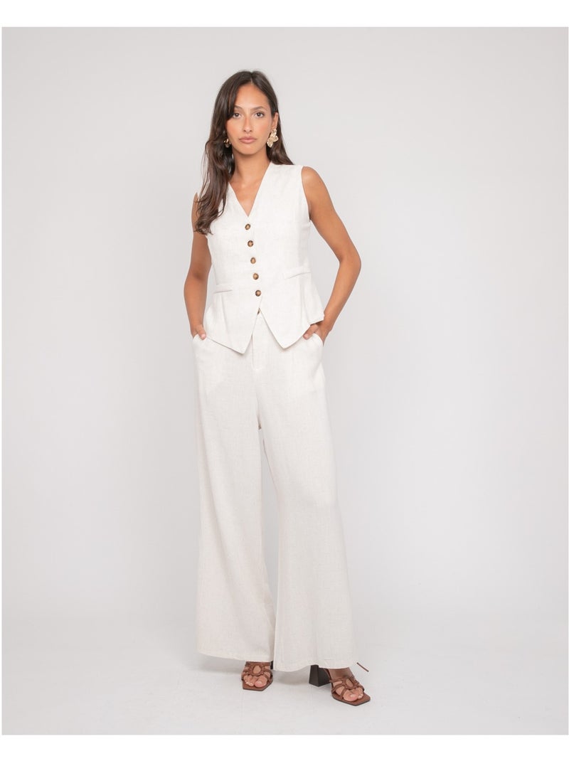 Pantalón efecto lino EVELISE Beige - Kiabi