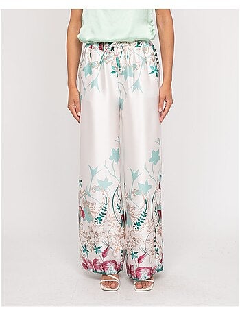 Pantalón efecto satén con motivos EZRA