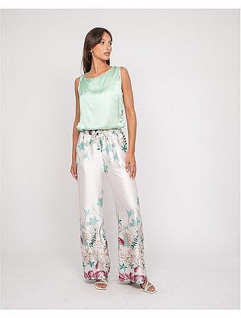 Pantalón efecto satén con motivos EZRA
