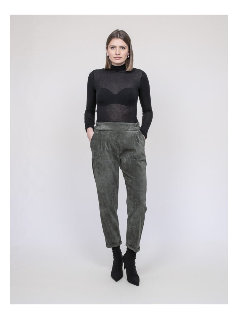 Pantalón efecto terciopelo EBILA Caqui - Kiabi