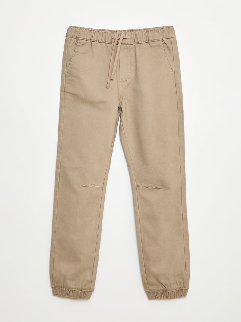Pantalón elástico de algodón Beige - Kiabi
