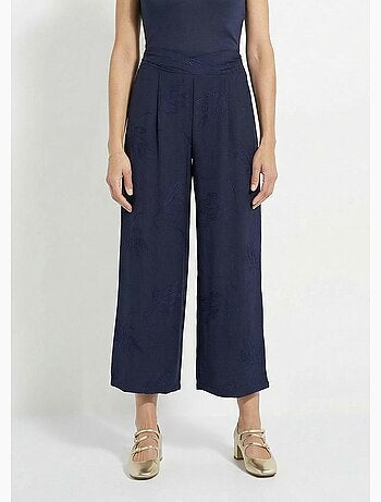 Pantalón elástico de pierna ancha con bordado de hojas - Afibel