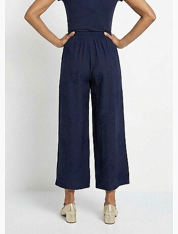 Pantalón elástico de pierna ancha con bordado de hojas - Afibel