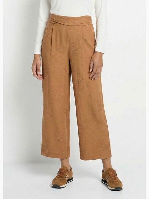 Pantalón elástico de pierna ancha con bordado de hojas - Afibel - Kiabi