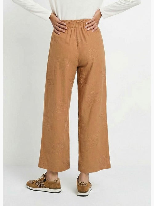 Pantalón elástico de pierna ancha con bordado de hojas - Afibel - Kiabi