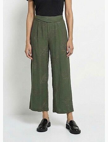 Pantalón elástico de pierna ancha con bordado de hojas - Afibel