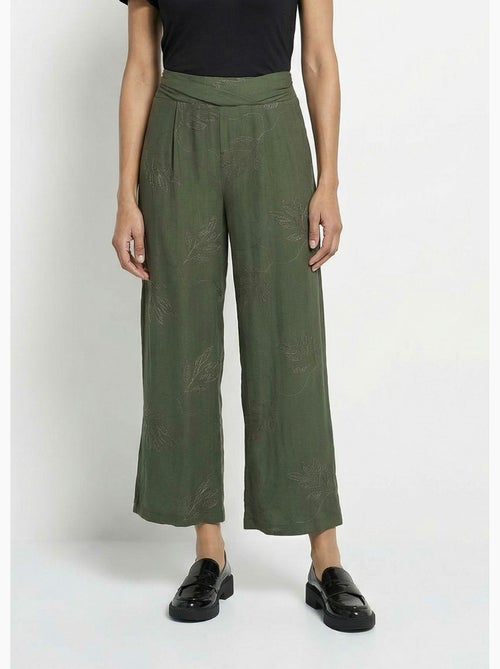 Pantalón elástico de pierna ancha con bordado de hojas - Afibel - Kiabi