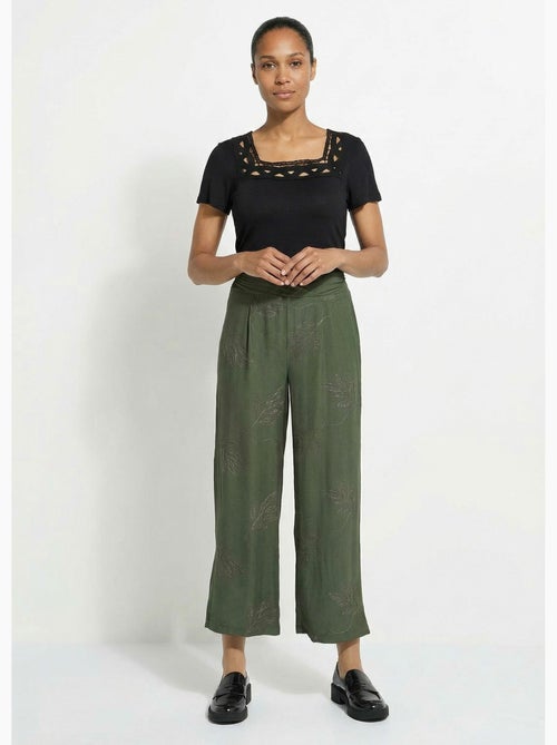 Pantalón elástico de pierna ancha con bordado de hojas - Afibel - Kiabi