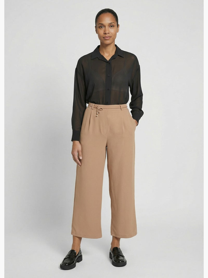 Pantalón elástico de pierna ancha, Essential - Afibel Camel - Kiabi