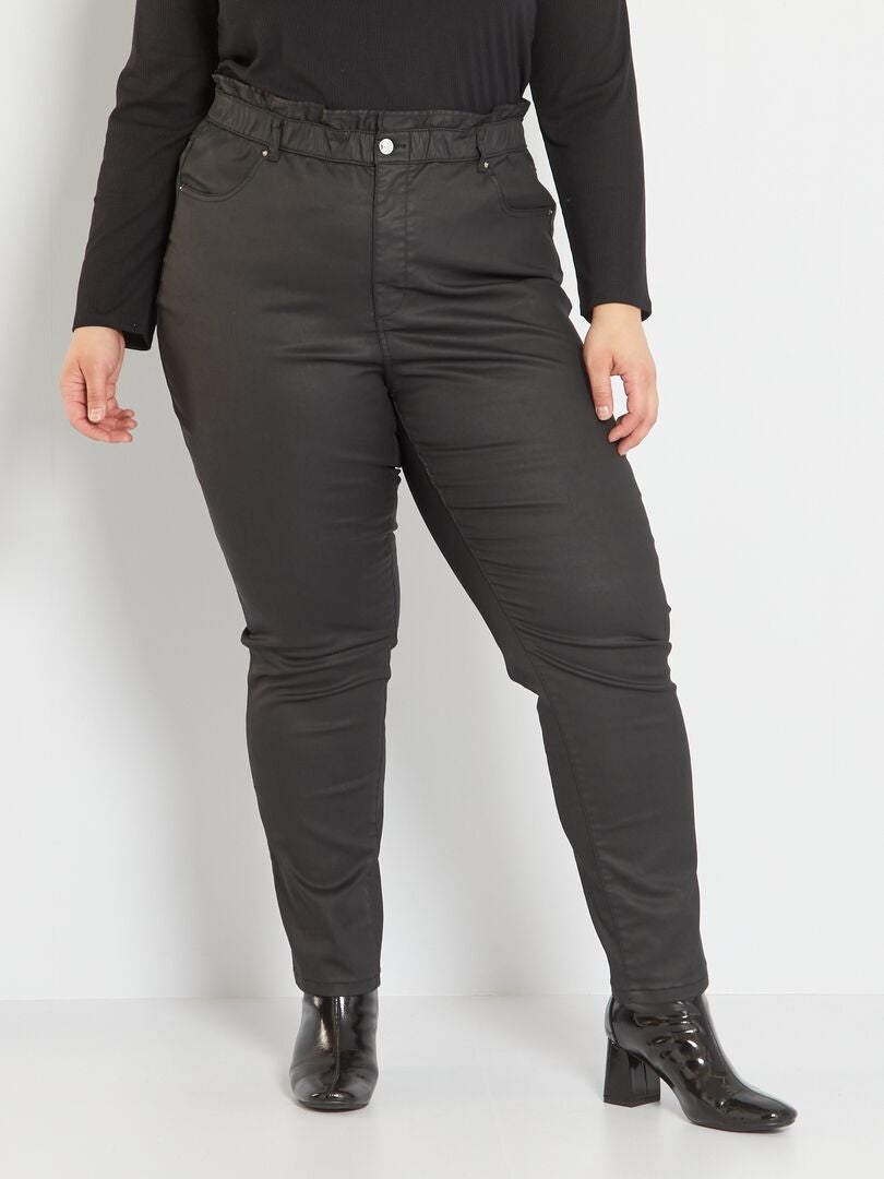 Pantalón encerado con cintura elástica Negro - Kiabi