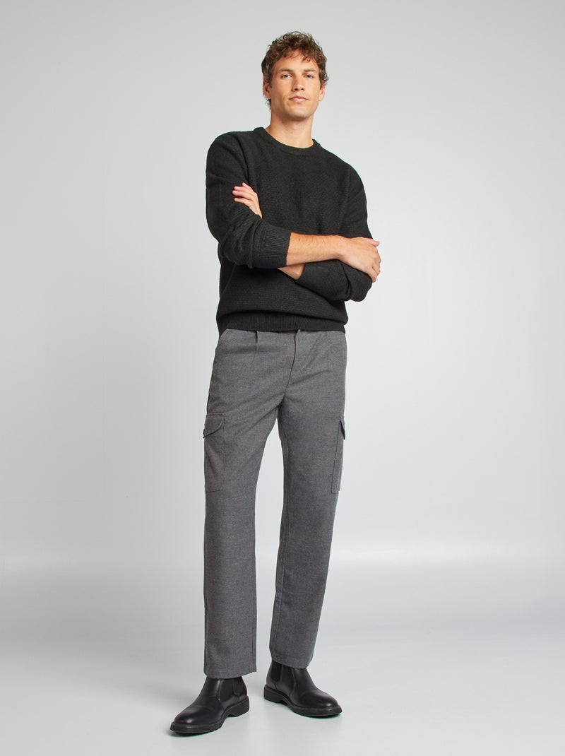 Pantalón entallado de franela GRIS - Kiabi