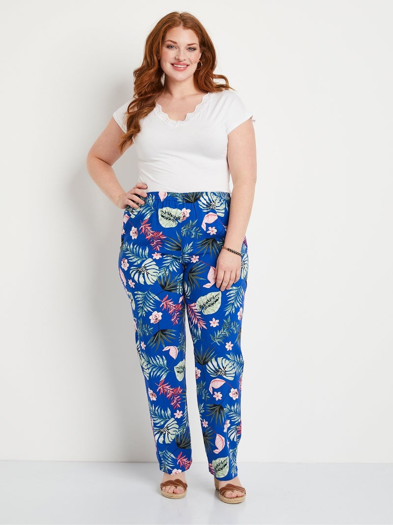 Pantalón estampado cintura elástica - Afibel Azul real - Kiabi