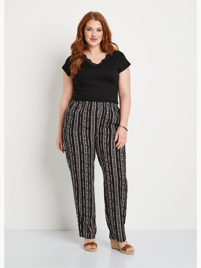 Pantalón estampado cintura elástica - Afibel Negro - Kiabi