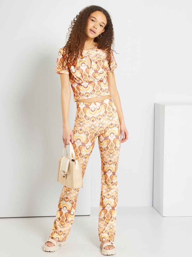 Pantalón estampado corte bootcut MARRON - Kiabi