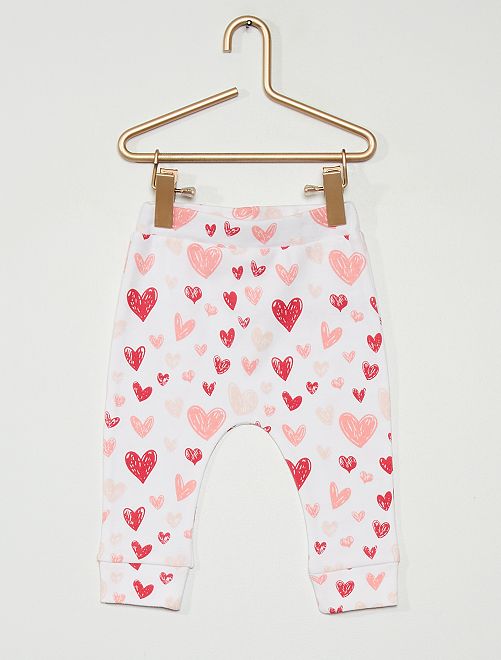 Pantalón estampado de corazón para bebé                             blanco/rosa 
