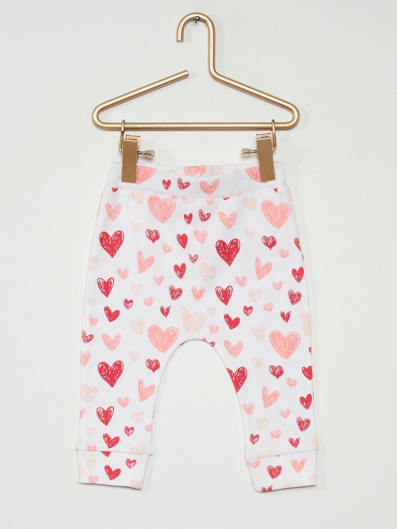 Pantalón estampado de corazón para bebé blanco/rosa - Kiabi