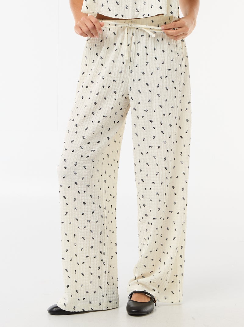 Pantalón estampado de punto crinkle Blanco - Kiabi