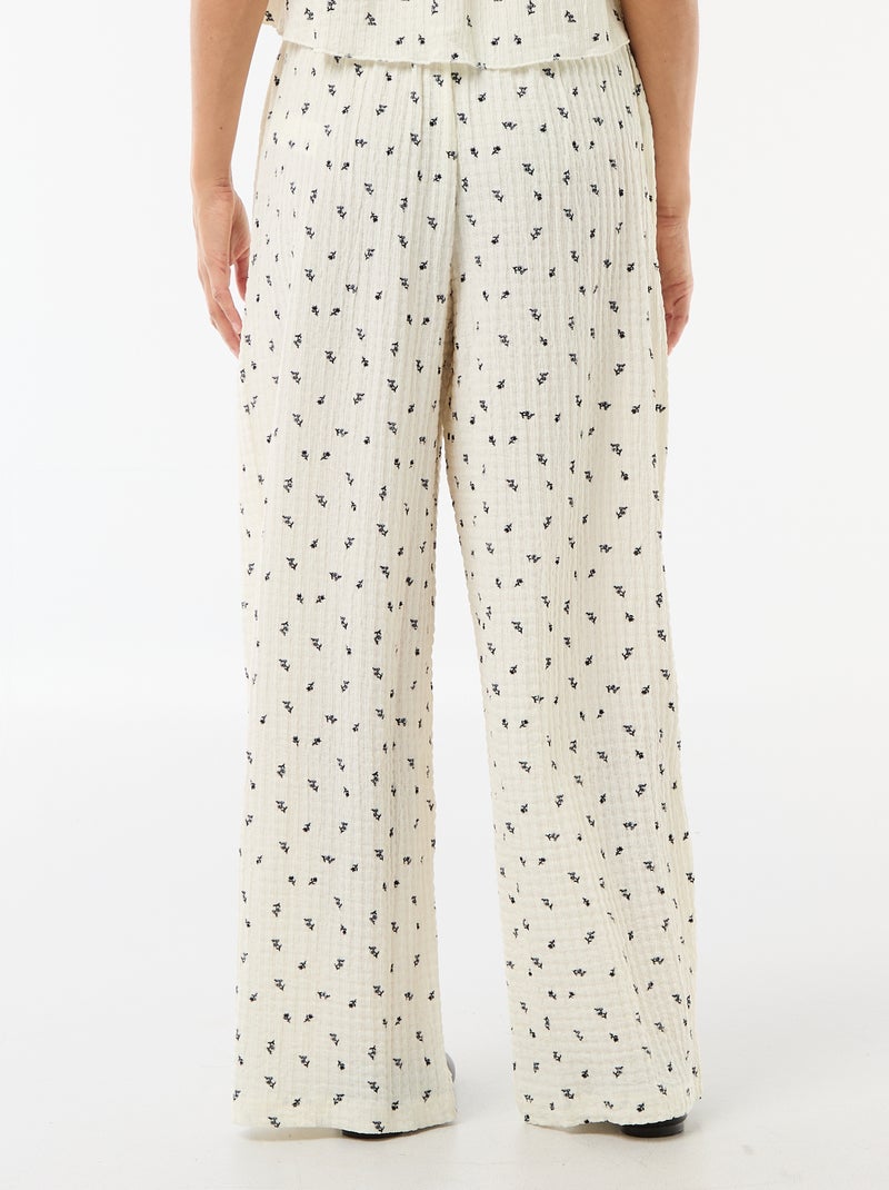 Pantalón estampado de punto crinkle Blanco - Kiabi