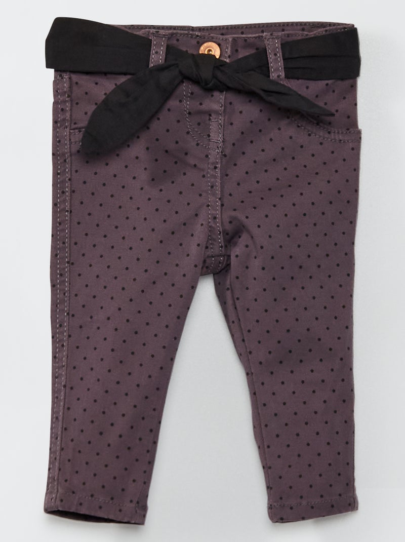 Pantalón estampado de sarga con cinturón anudable GRIS - Kiabi