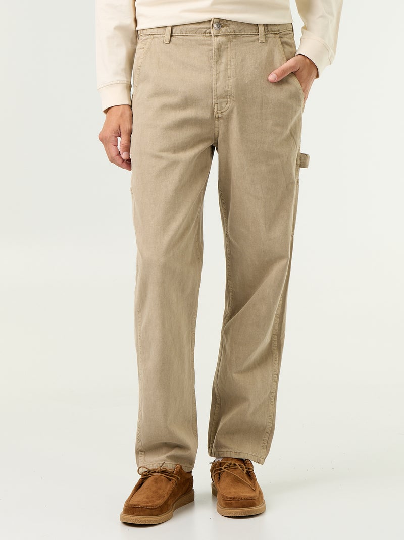 Pantalón estilo carpenter de vaquero Beige - Kiabi
