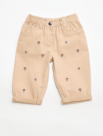 Pantalón estilo paperbag con bordado de 'flores'