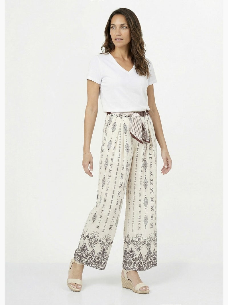 Pantalón étnico de pierna ancha + pañuelo en la cintura - AFIBEL Blanco - Kiabi