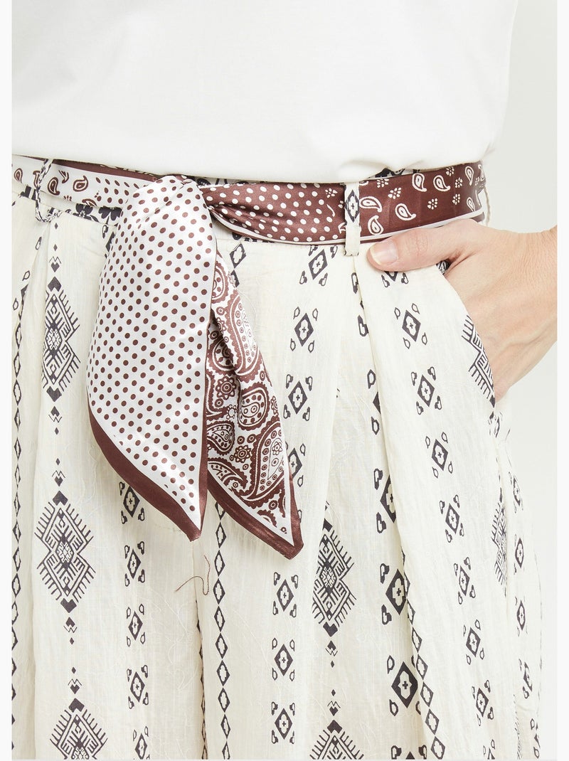 Pantalón étnico de pierna ancha + pañuelo en la cintura - AFIBEL Blanco - Kiabi