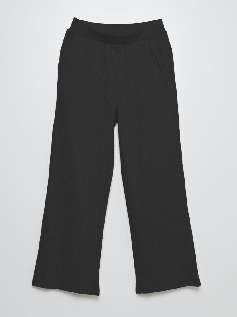 Pantalón evasé de punto de canalé negro - Kiabi