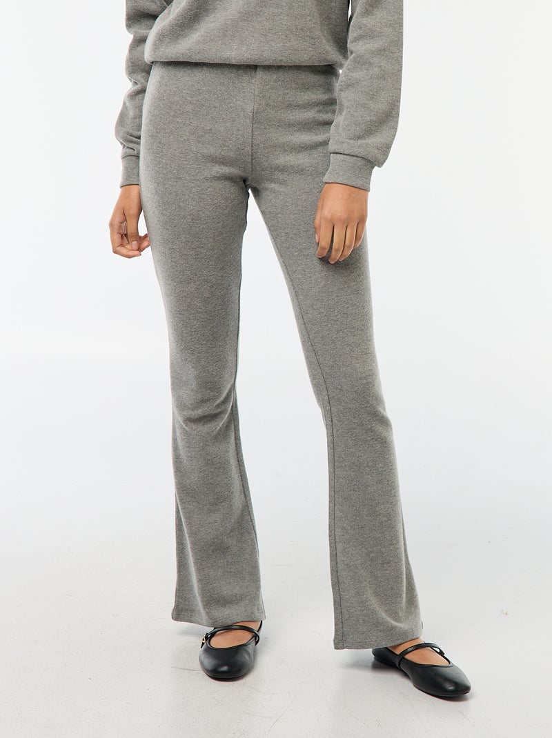 Pantalón flare de algodón elástico en punto suave Gris - Kiabi