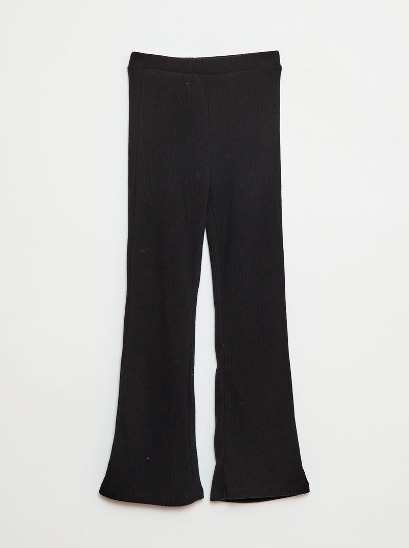 Pantalón flare de algodón liso Negro - Kiabi