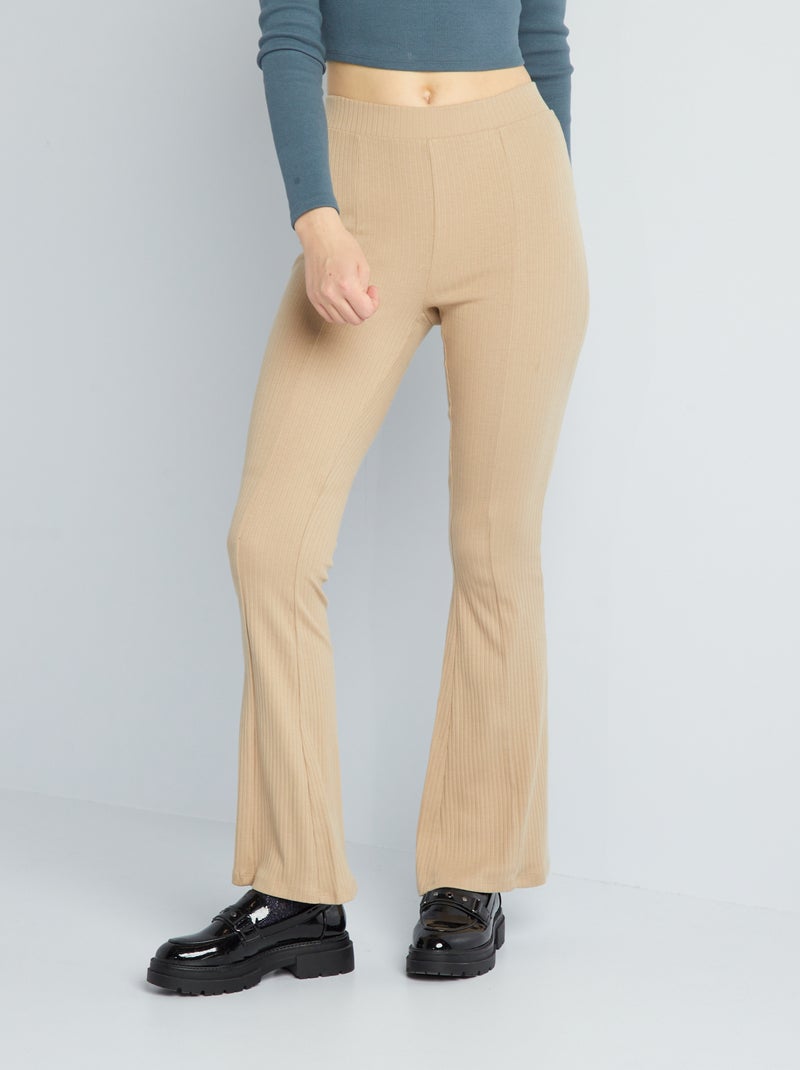 Pantalón flare de punto de canalé BEIGE - Kiabi