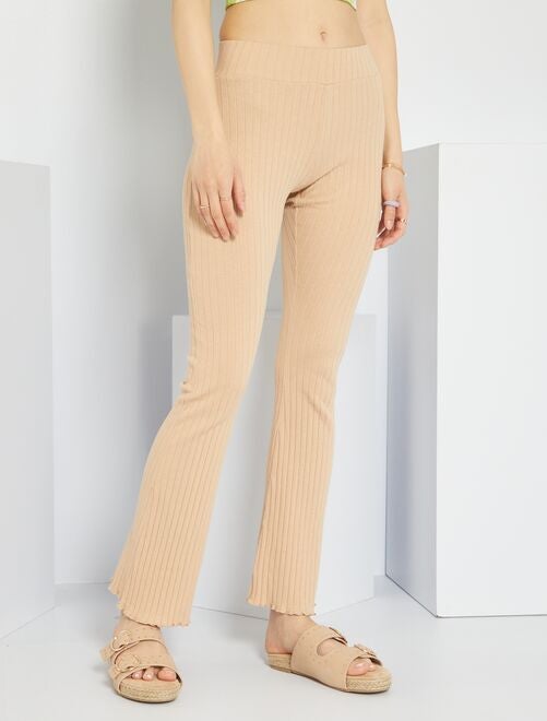 Pantalón flare de punto de canalé - BEIGE - Kiabi - 15.00€