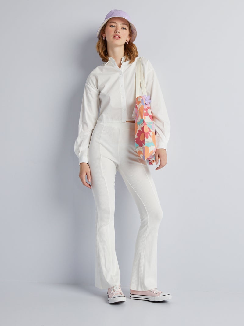 Pantalón flare de punto de canalé BLANCO - Kiabi