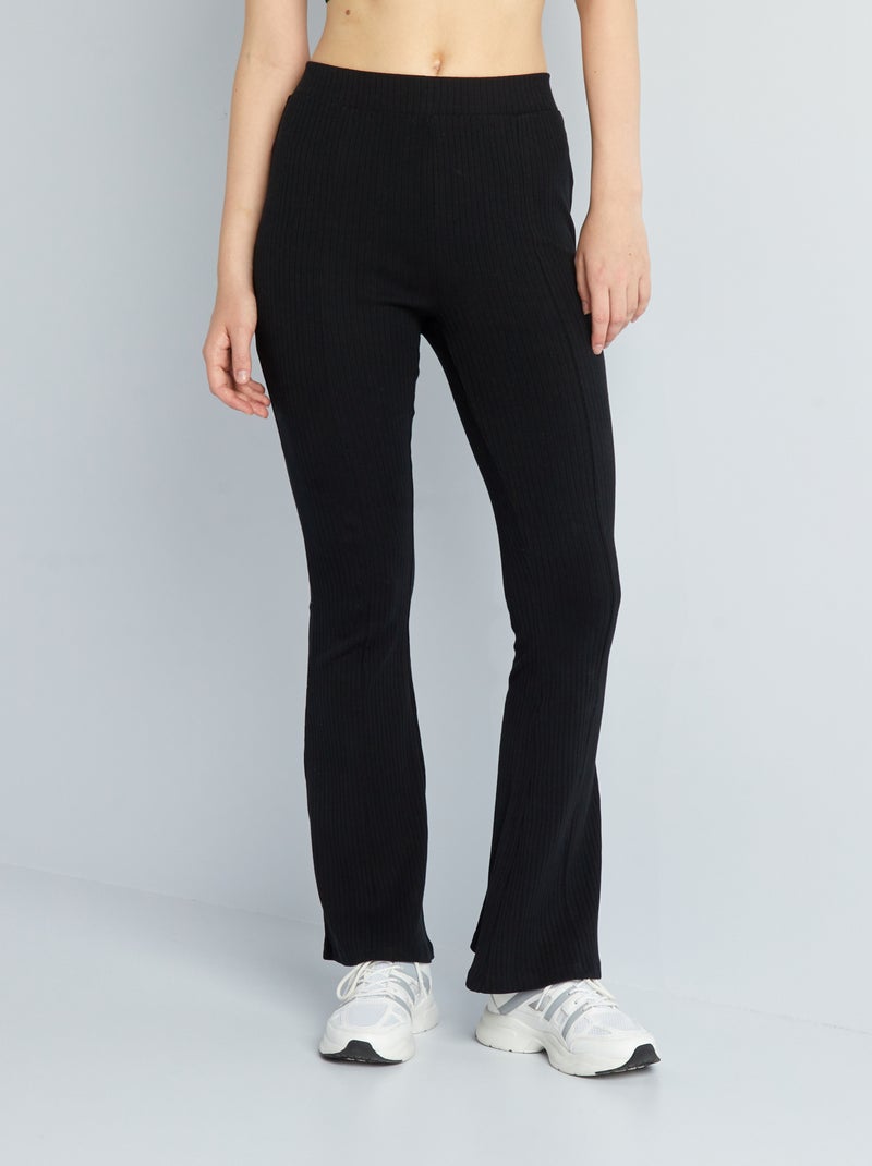 Pantalón flare de punto de canalé Negro - Kiabi