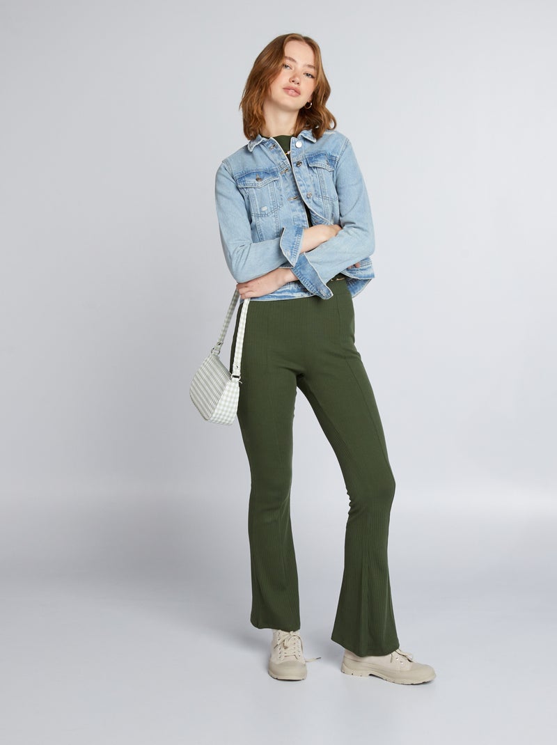 Pantalón flare de punto de canalé VERDE - Kiabi