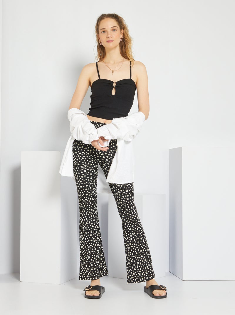 Pantalón flare de punto de crepé NEGRO - Kiabi