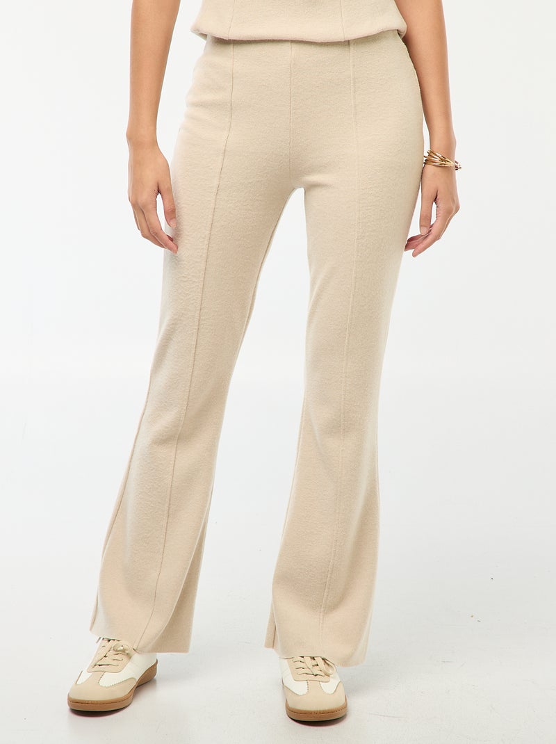 Pantalón flare de punto liso Beige - Kiabi