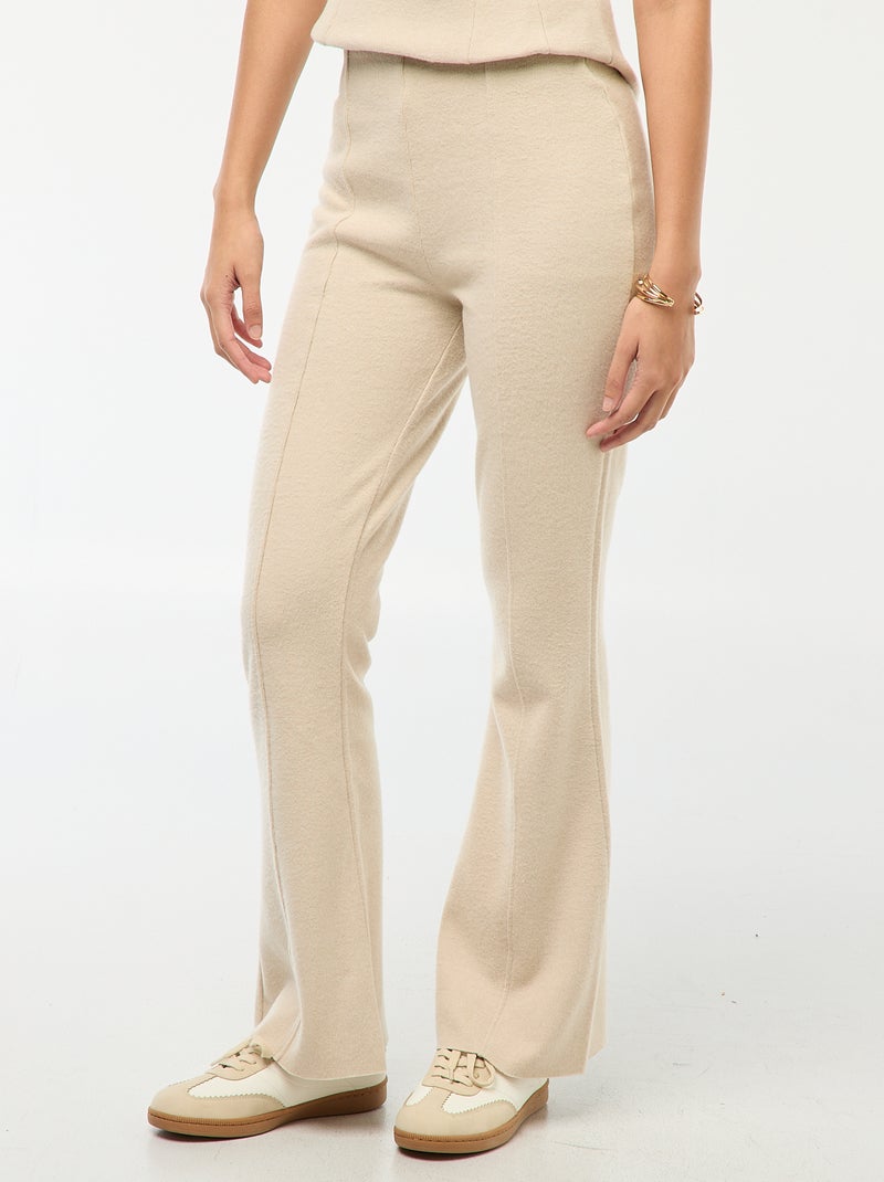 Pantalón flare de punto liso Beige - Kiabi