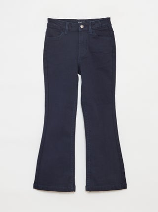 Pantalón flare de sarga con cintura ajustable