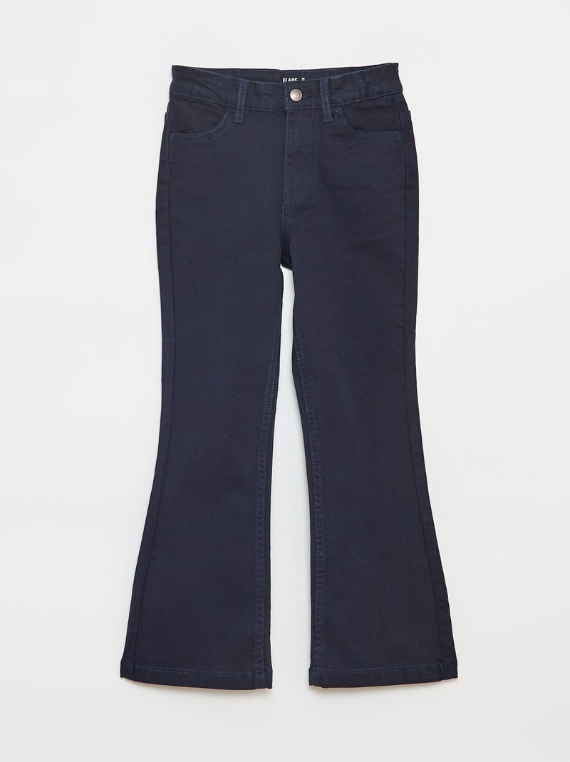 Pantalón flare de sarga con cintura ajustable azul - Kiabi