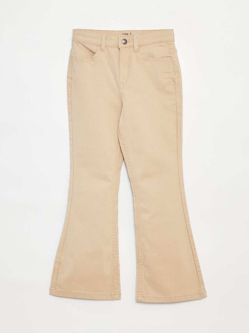 Pantalón flare de sarga con cintura ajustable Beige - Kiabi