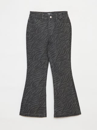 Pantalón flare de sarga con cintura ajustable