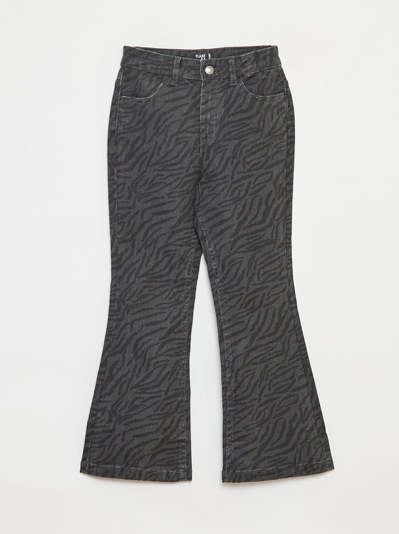 Pantalón flare de sarga con cintura ajustable Gris - Kiabi