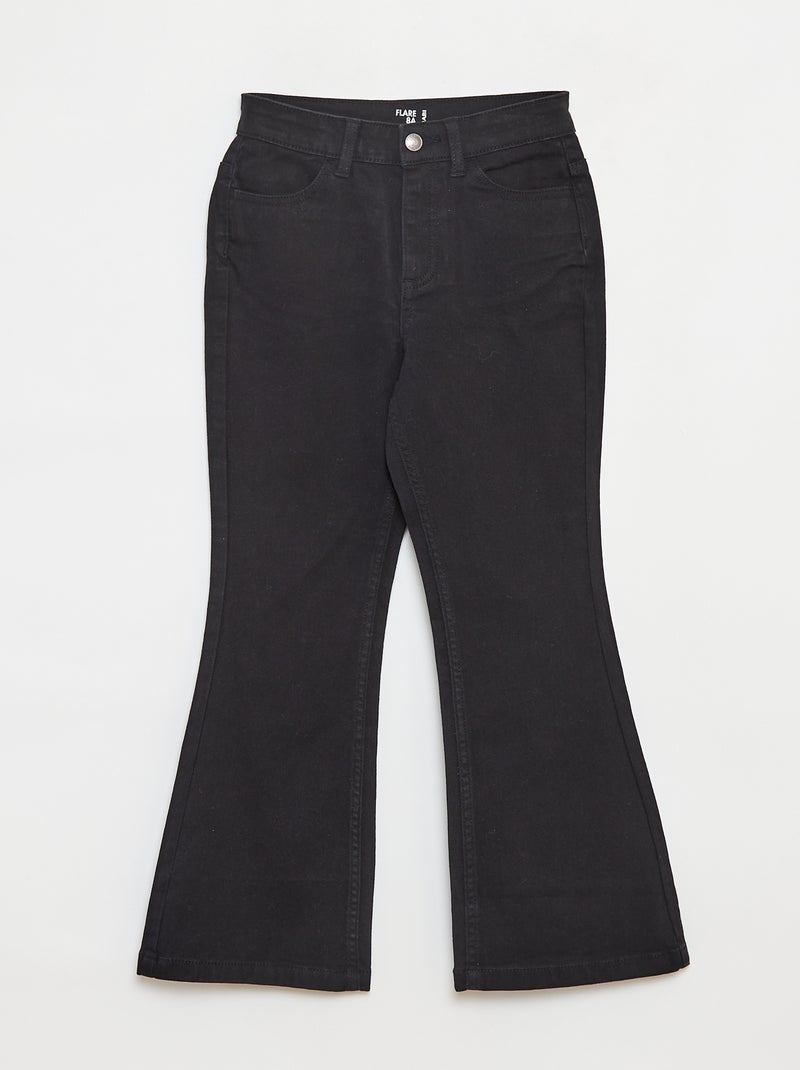 Pantalón flare de sarga con cintura ajustable negro - Kiabi