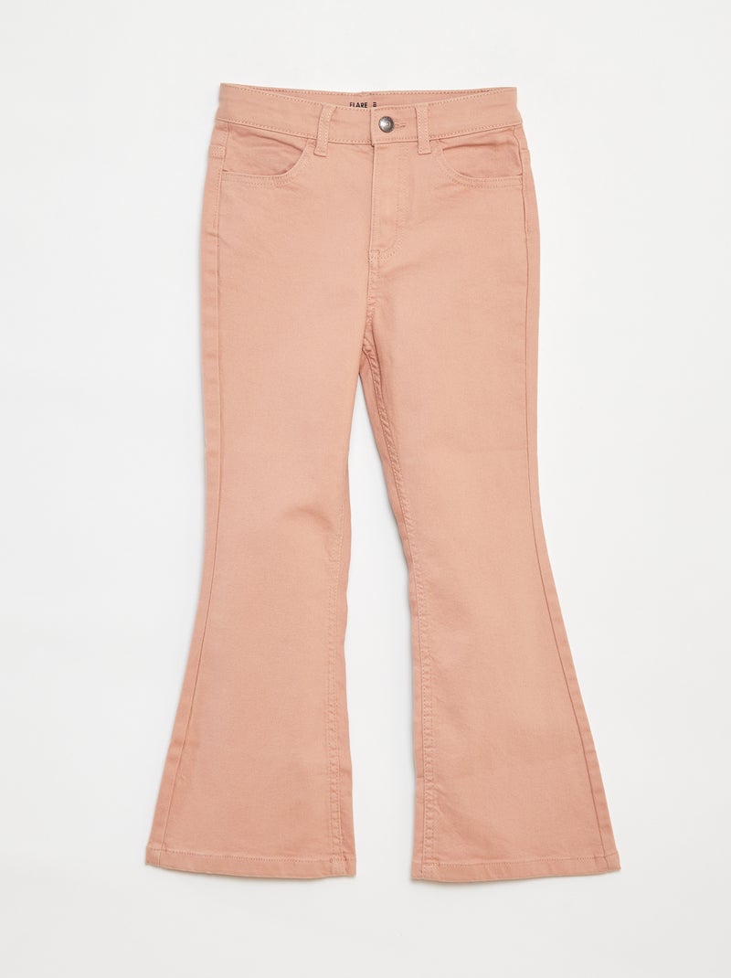 Pantalón flare de sarga con cintura ajustable rosa - Kiabi