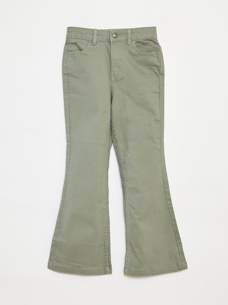 Pantalón flare de sarga con cintura ajustable Verde - Kiabi