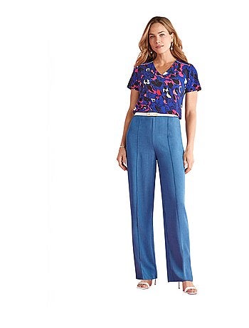 Pantalón fluido azul cinturón semielástico - Afibel