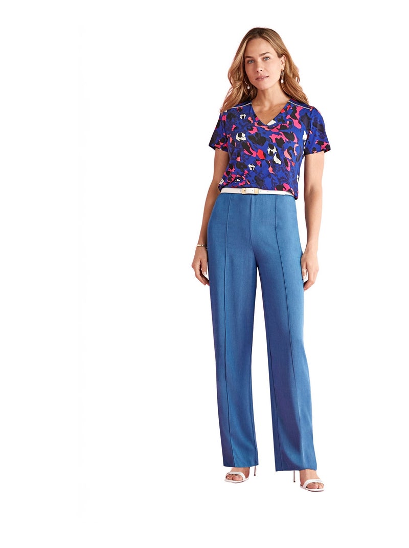 Pantalón fluido azul cinturón semielástico - Afibel Azul - Kiabi