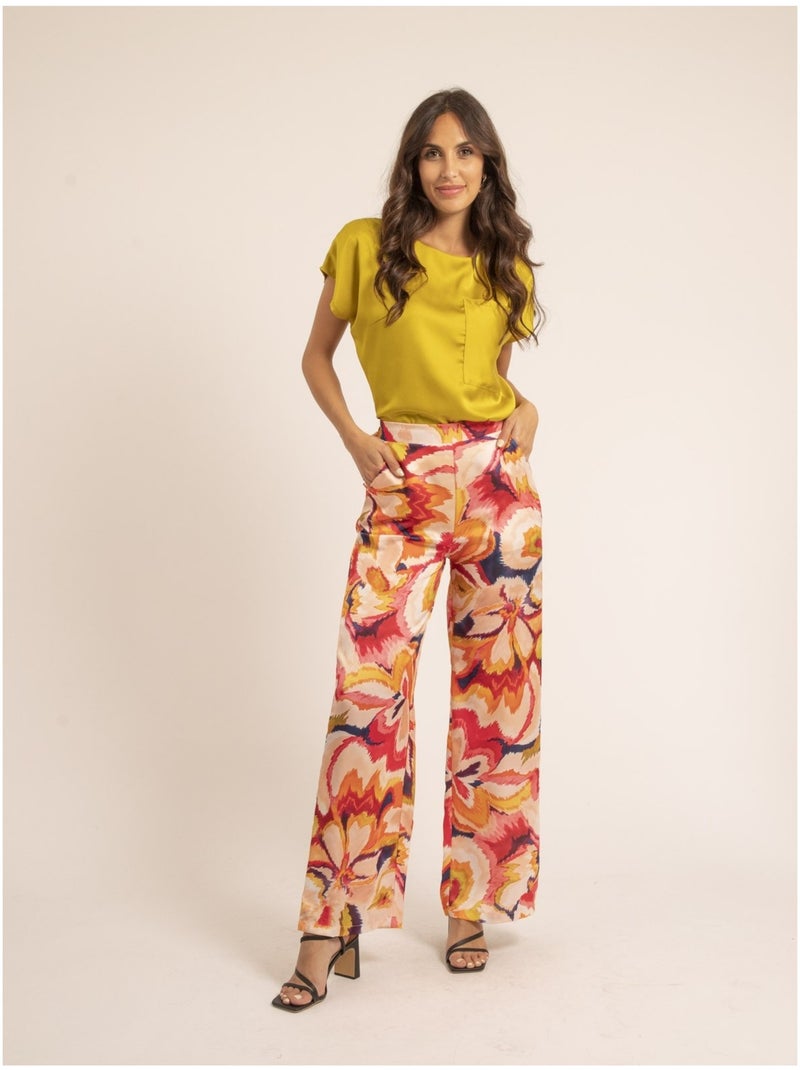 Pantalón fluido con motivos ECRINE Rosa - Kiabi