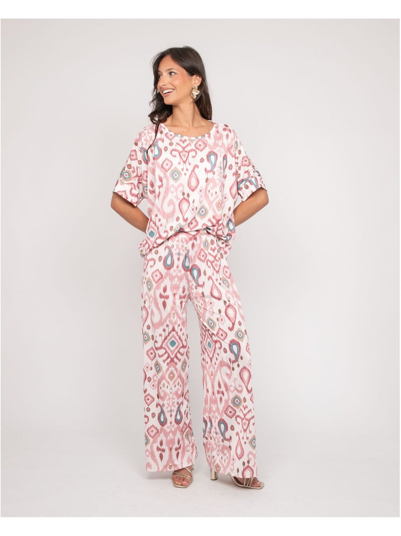 Pantalón fluido con motivos ENOLIA Rosa - Kiabi